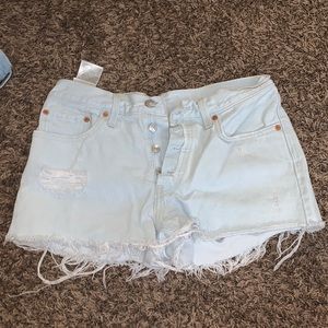 Levi’s light wash distressed denim shorts